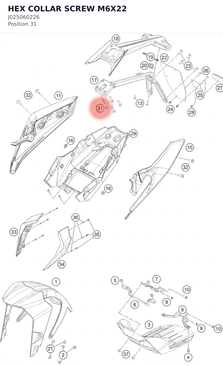 Diagram preview: HEX COLLAR SCREW M6X22 (J025060226)