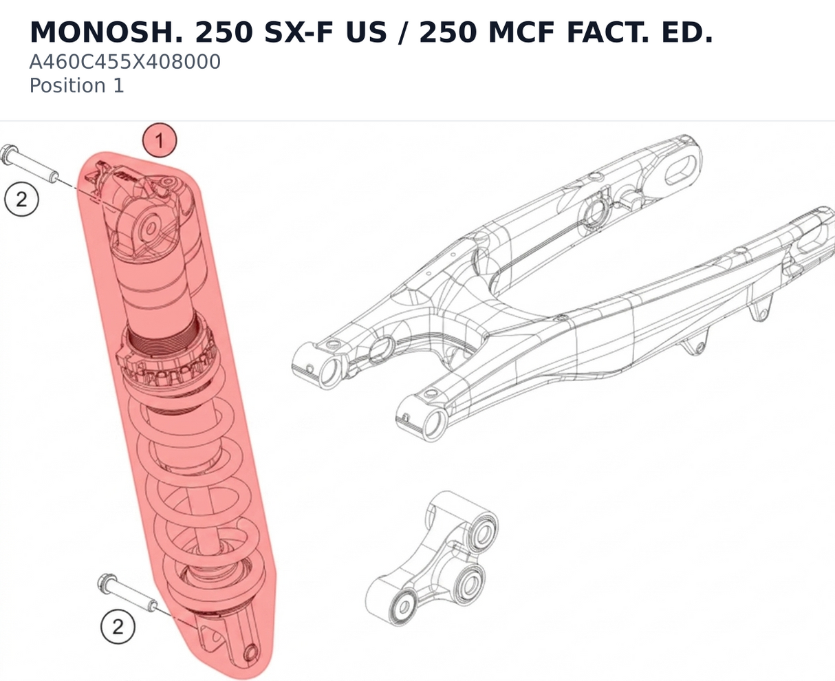 Diagram preview: MONOSH. 250 SX-F US / 250 MCF FACT. ED. (A460C455X408000)