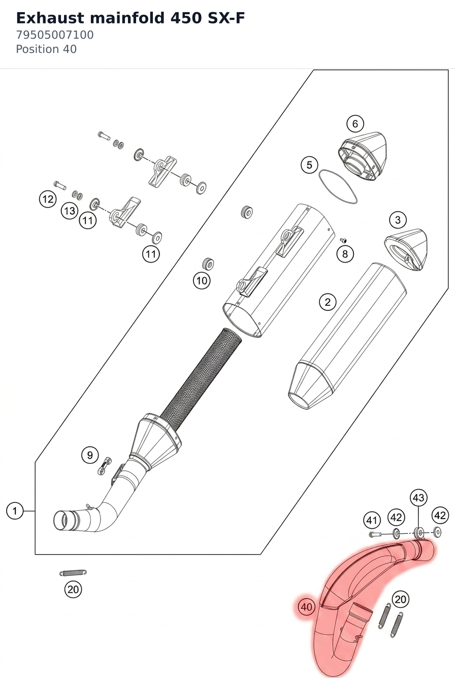 Diagram preview: Exhaust mainfold 450 SX-F (79505007100)