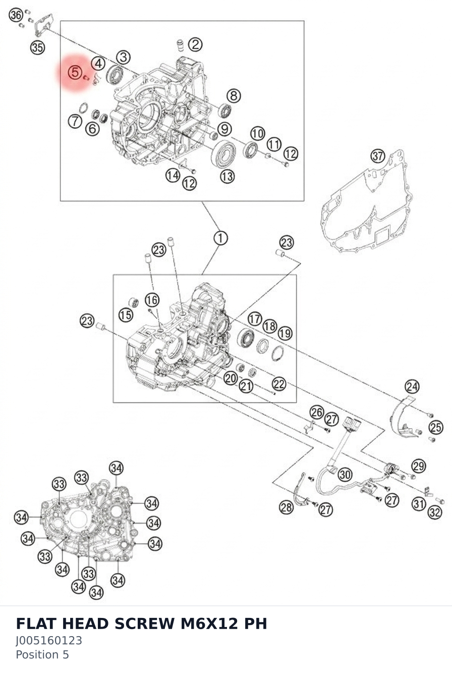 Diagram preview: FLAT HEAD SCREW M6X12 PH (J005160123)