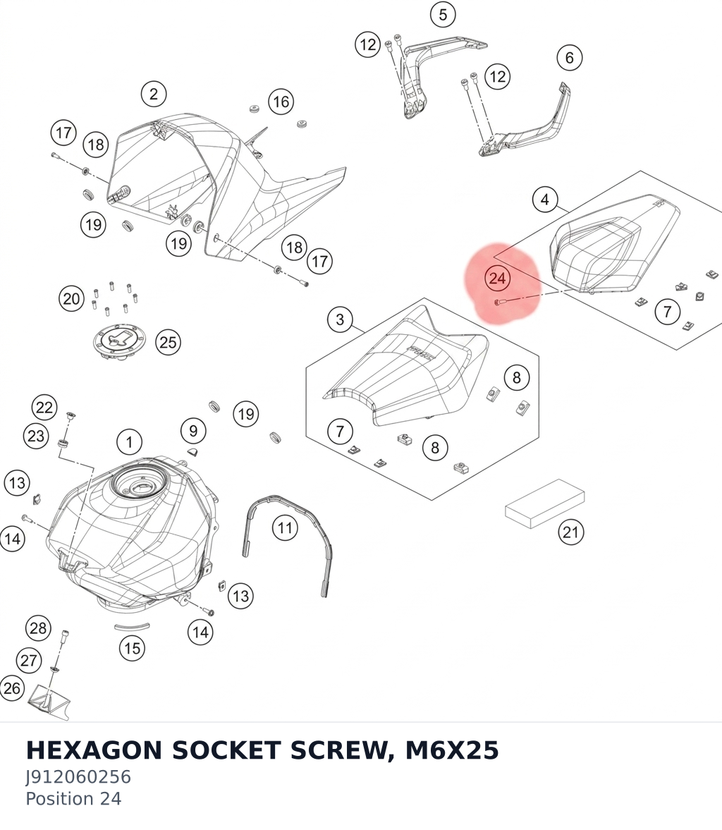Diagram preview: HEXAGON SOCKET SCREW, M6X25 (J912060256)
