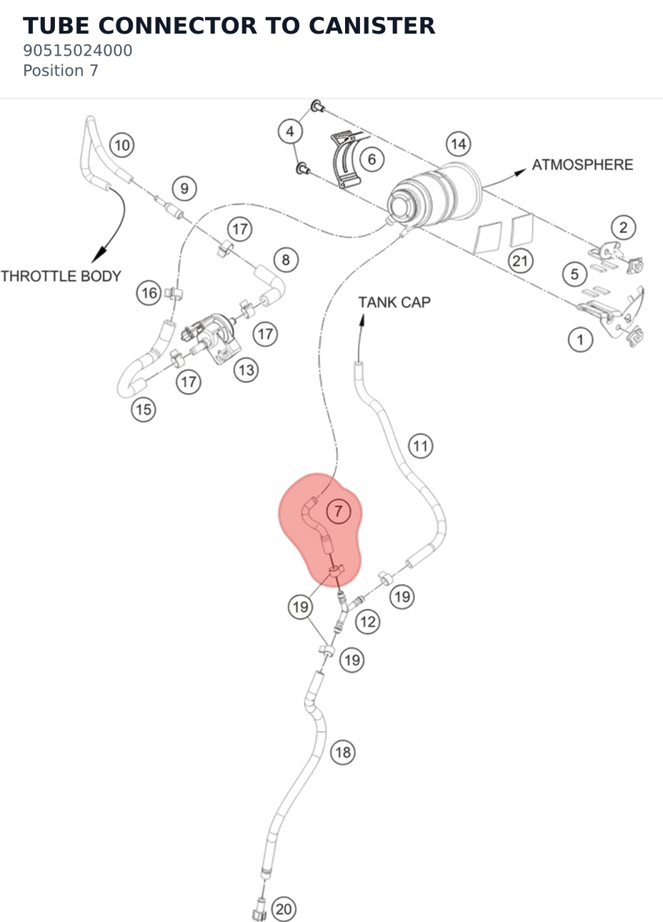 Diagram preview: TUBE CONNECTOR TO CANISTER (90515024000)