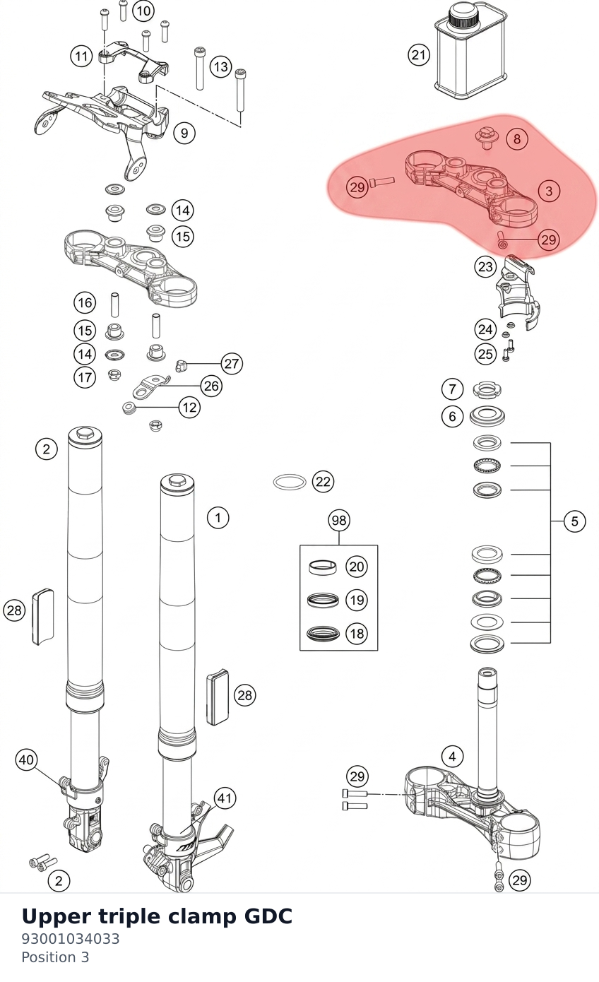 Diagram preview: Upper triple clamp GDC (93001034033)