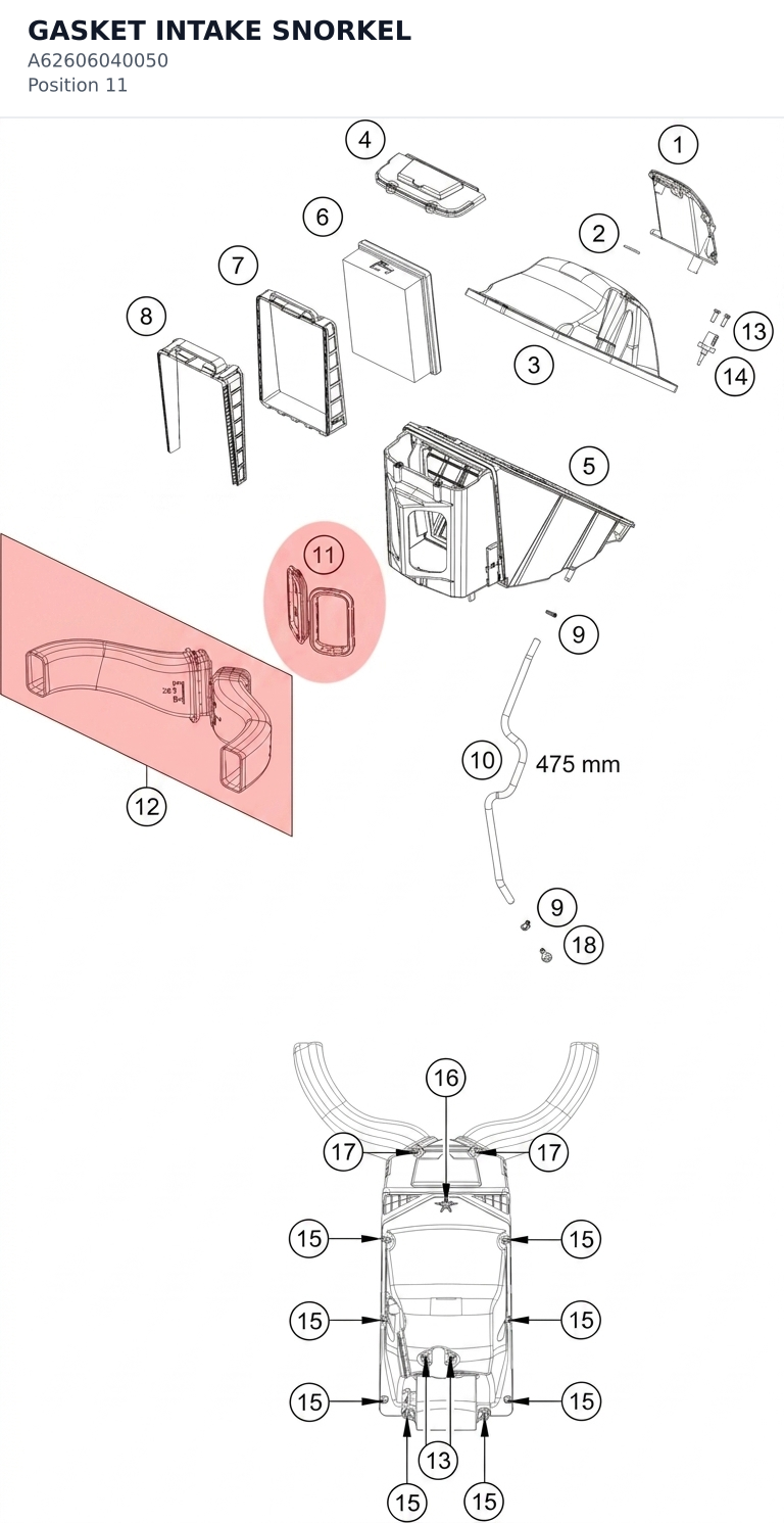 Diagram preview: GASKET INTAKE SNORKEL (A62606040050)