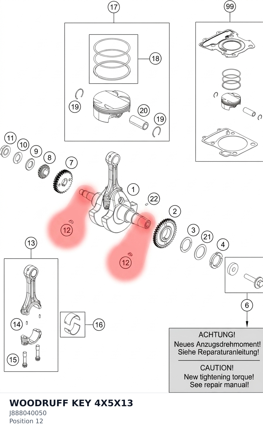 Diagram preview: WOODRUFF KEY 4X5X13 (J888040050)