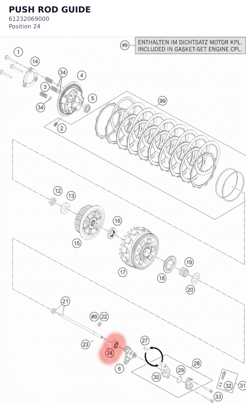 Diagram preview: PUSH ROD GUIDE (61232069000)