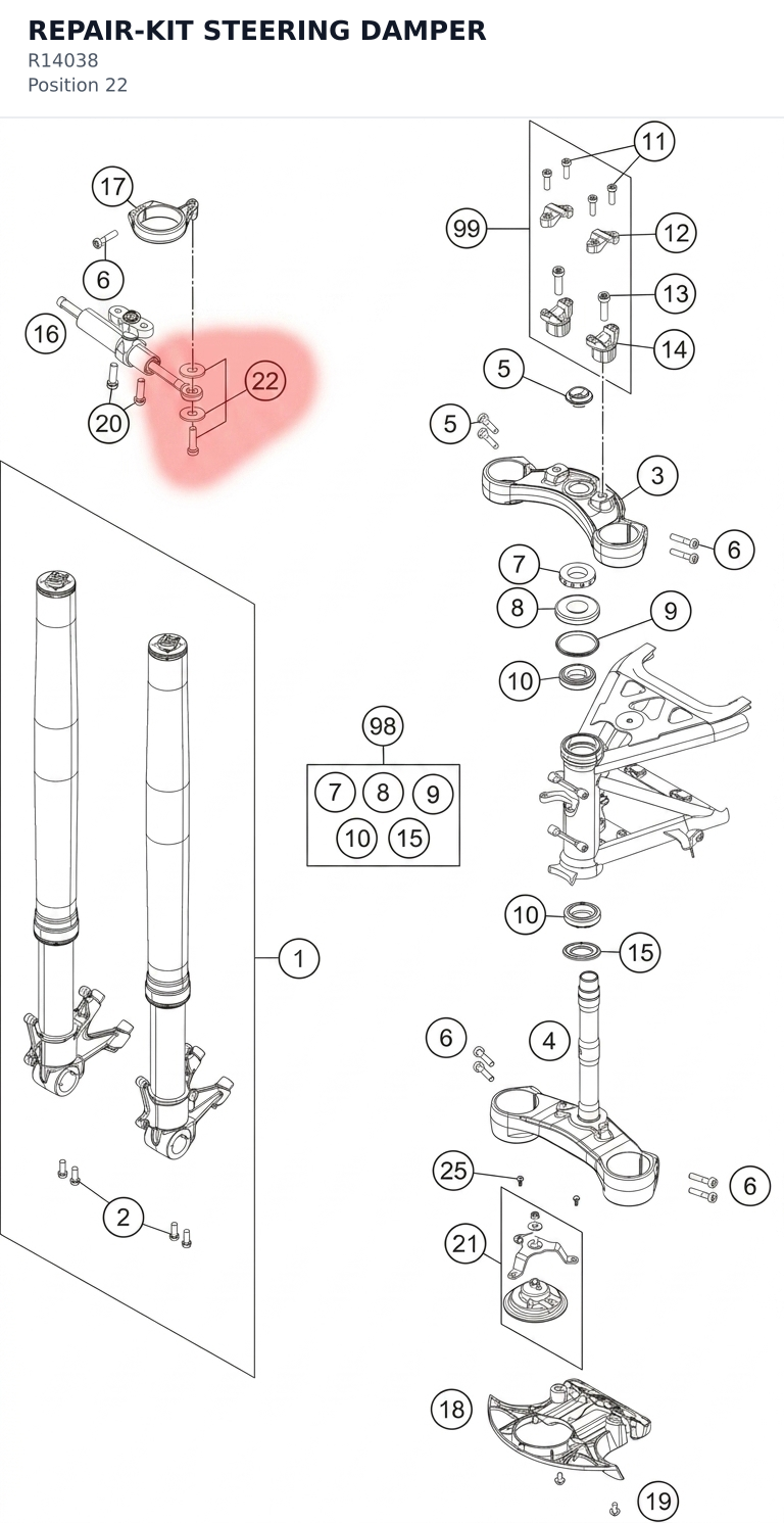 Diagram preview: REPAIR-KIT STEERING DAMPER (R14038)