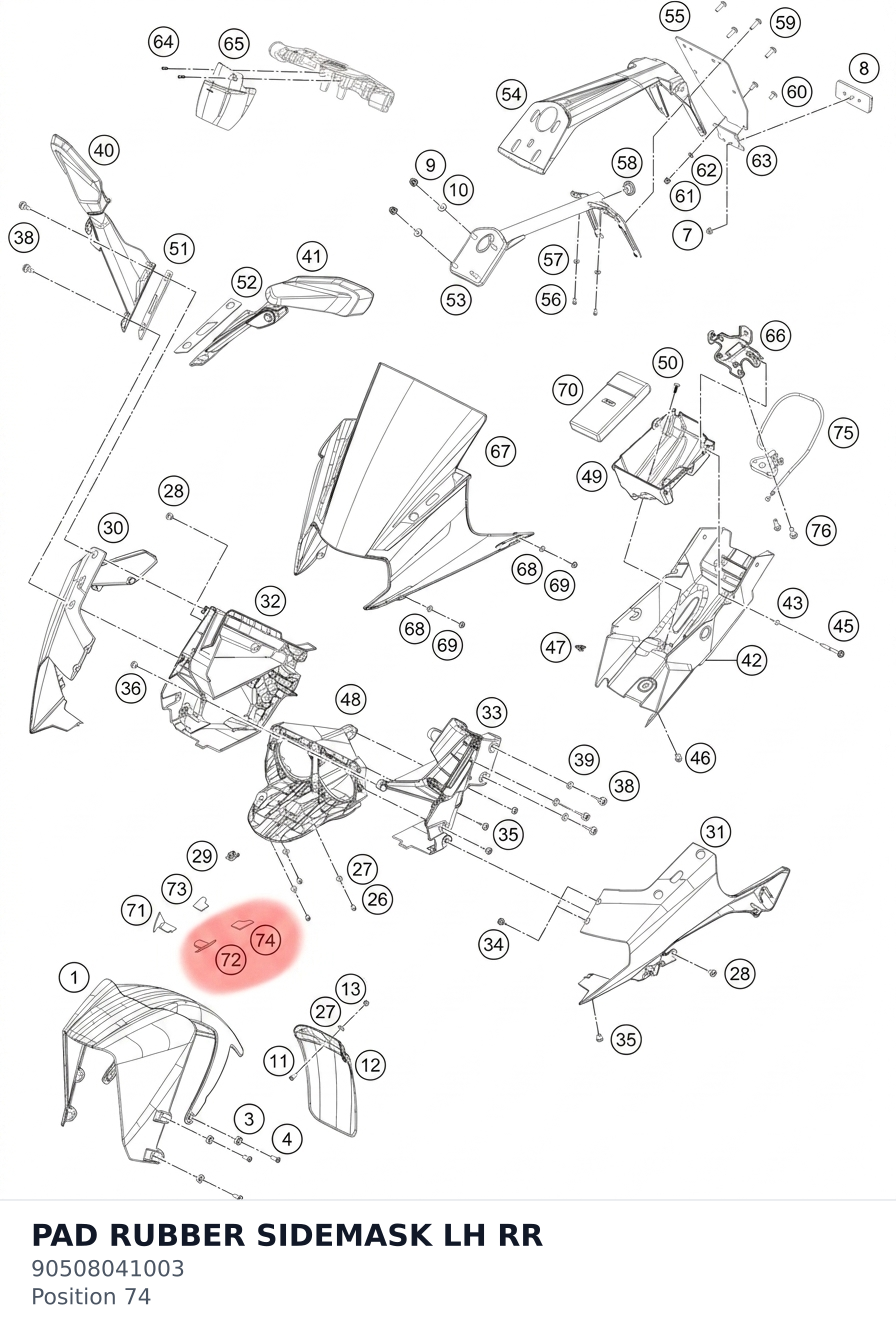 Diagram preview: PAD RUBBER SIDEMASK LH RR (90508041003)