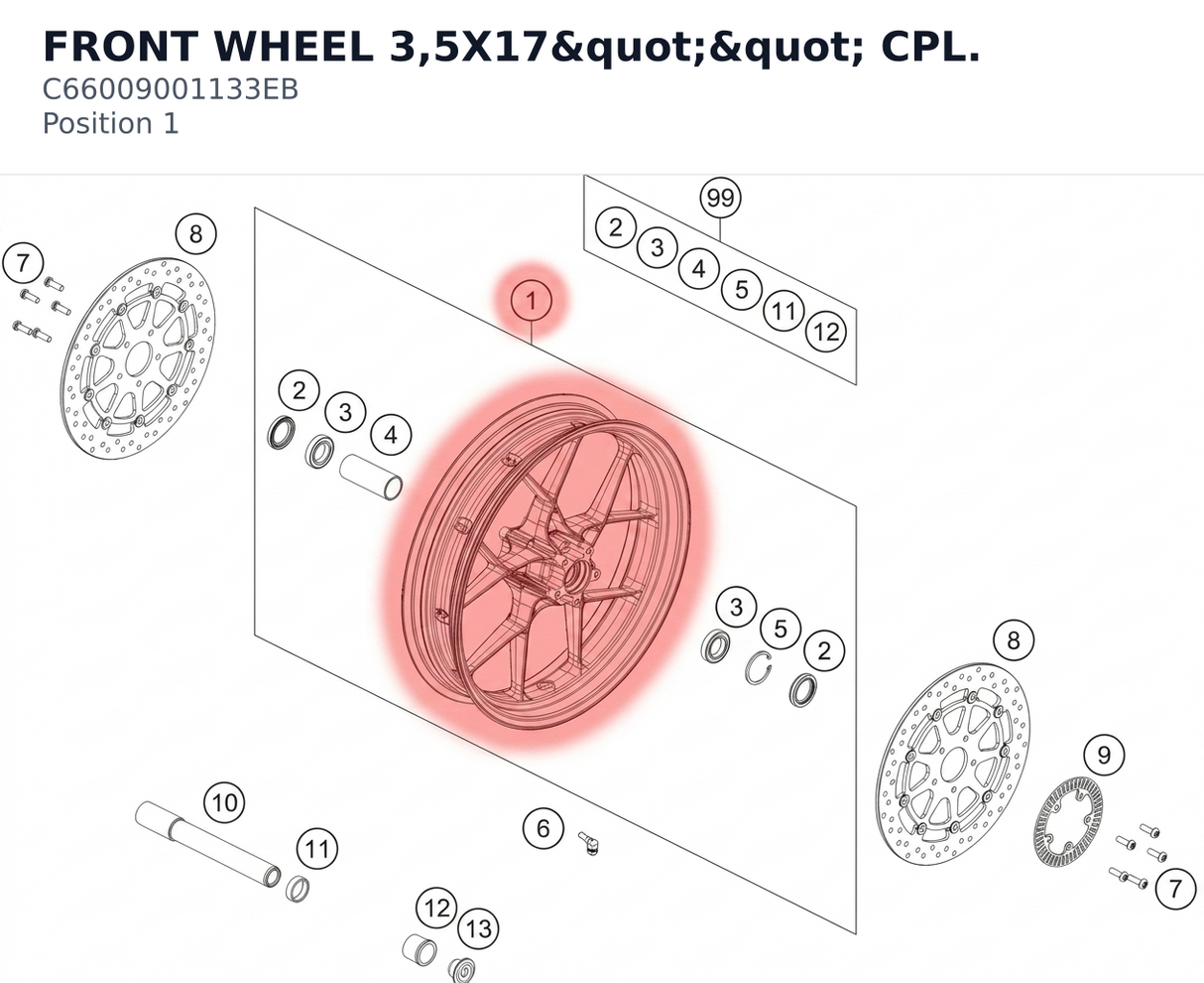 Diagram preview: FRONT WHEEL 3,5X17"" CPL. (C66009001133EB)