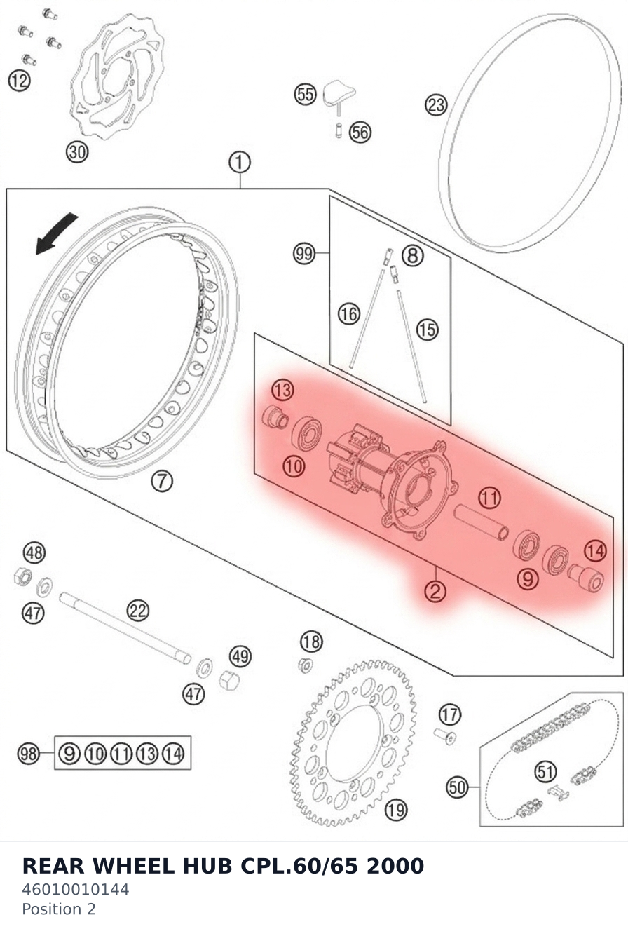 Diagram preview: REAR WHEEL HUB CPL.60/65 2000 (46010010144)