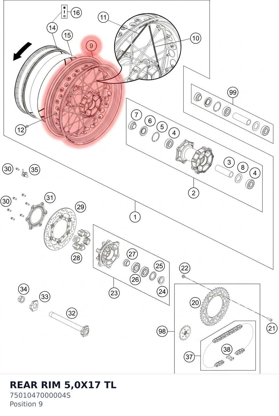 Diagram preview: REAR RIM 5,0X17 TL (7501047000004S)