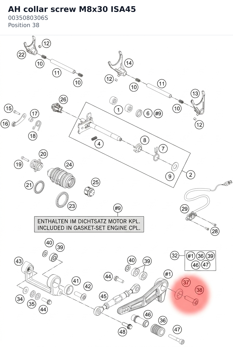 Diagram preview: AH collar screw M8x30 ISA45 (0035080306S)