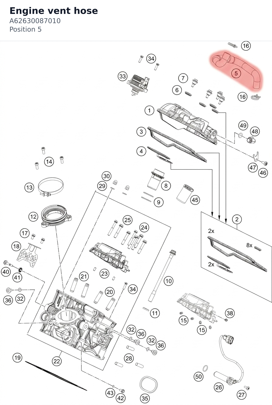 Diagram preview: Engine vent hose (A62630087010)
