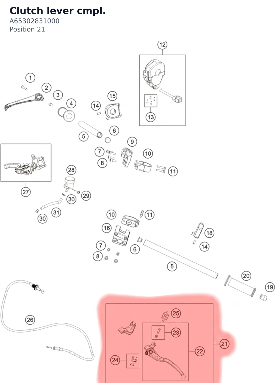Diagram preview: Clutch lever cmpl. (A65302831000)