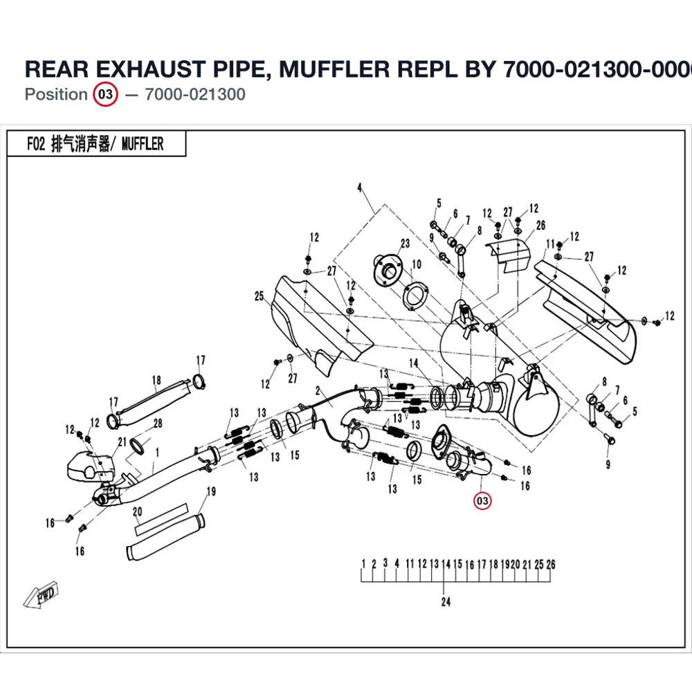 REAR EXHAUST PIPE, MUFFLER REPL BY 7000-021300-00001 product image