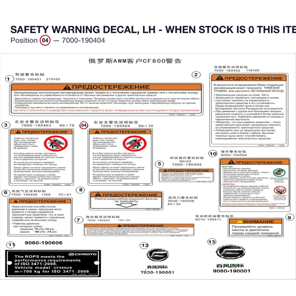 SAFETY WARNING DECAL, LH - WHEN STOCK IS 0 THIS ITEM IS NO LONGER AVAILABLE product image