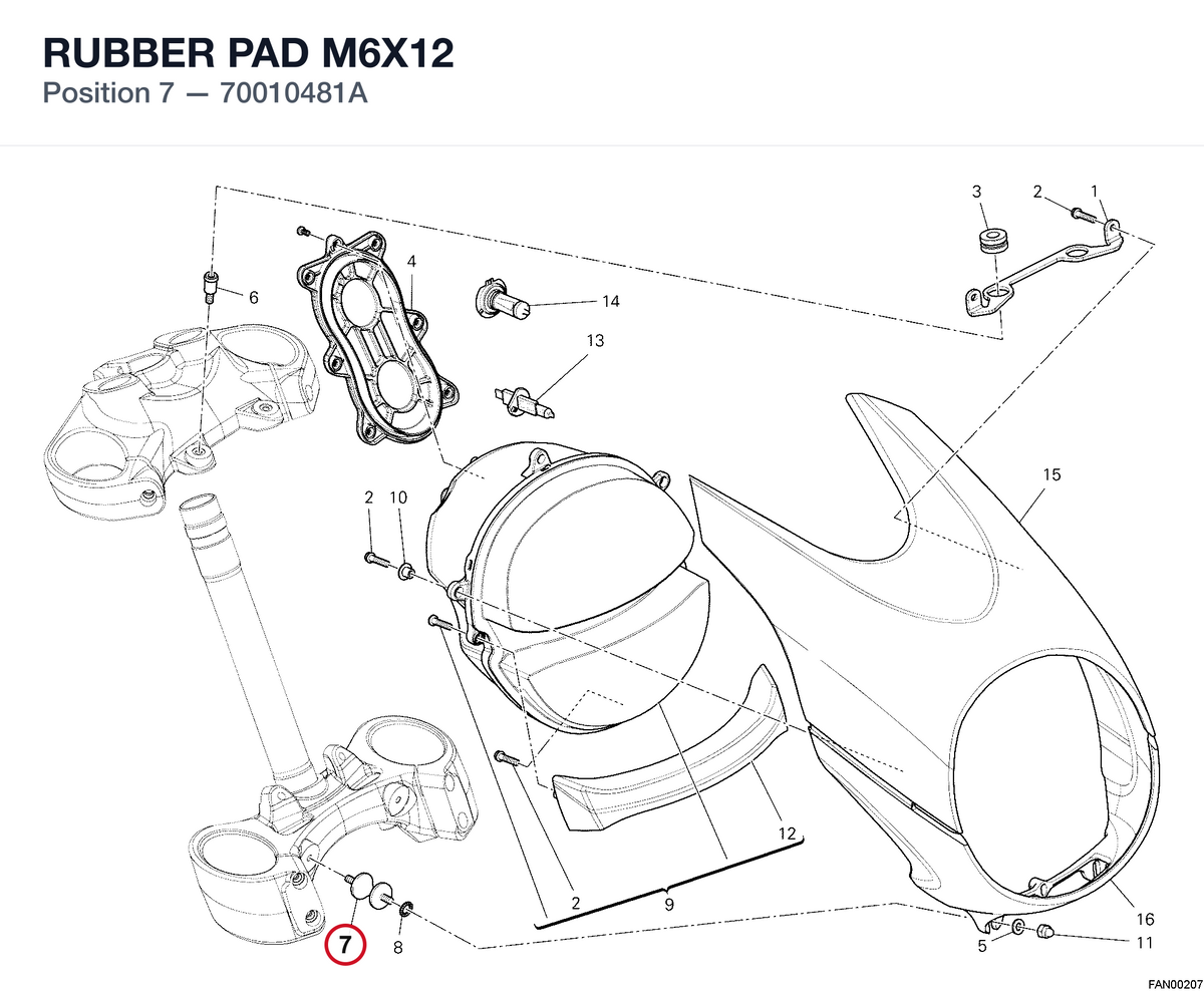 RUBBER PAD M6X12 70010481A diagram position