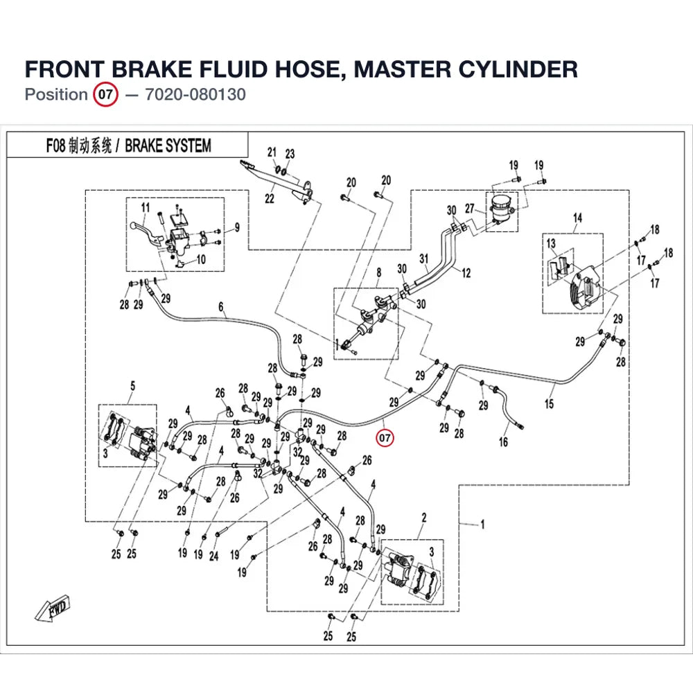 FRONT BRAKE FLUID HOSE, MASTER CYLINDER product image