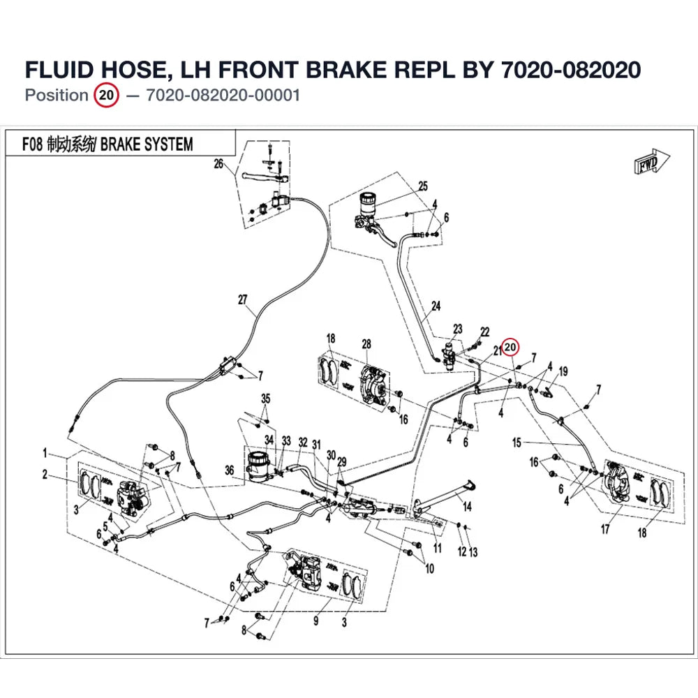 FLUID HOSE, LH FRONT BRAKE REPL BY 7020-082020 product image