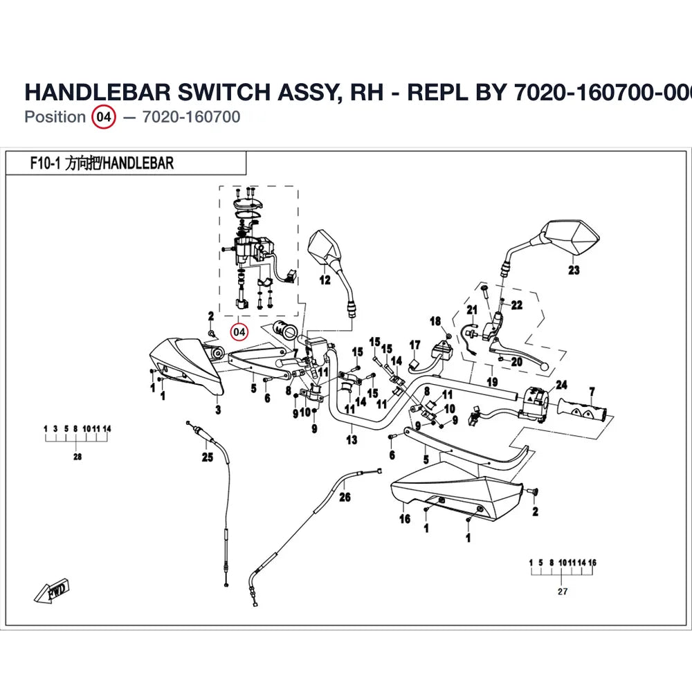 HANDLEBAR SWITCH ASSY, RH - REPL BY 7020-160700-00002 product image