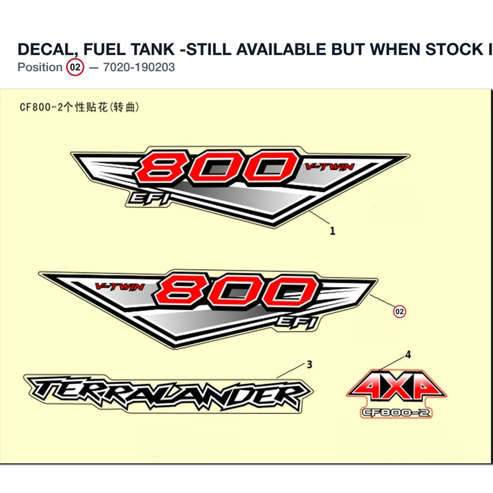 DECAL, FUEL TANK -STILL AVAILABLE BUT WHEN STOCK IS 0 PLEASE BUY THE DECAL ASSY product image