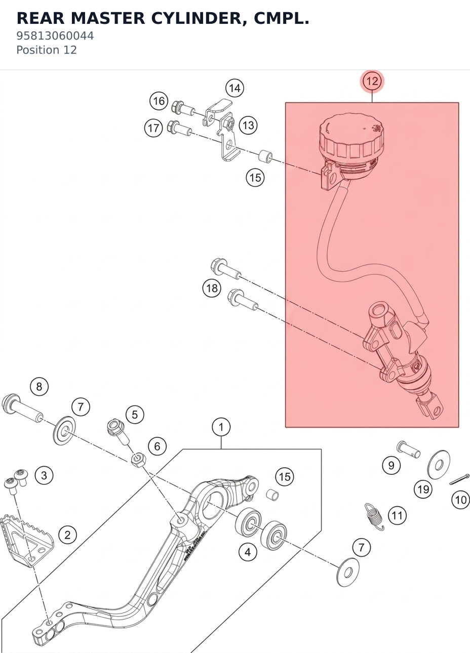 Diagram preview: REAR MASTER CYLINDER, CMPL. (95813060044)