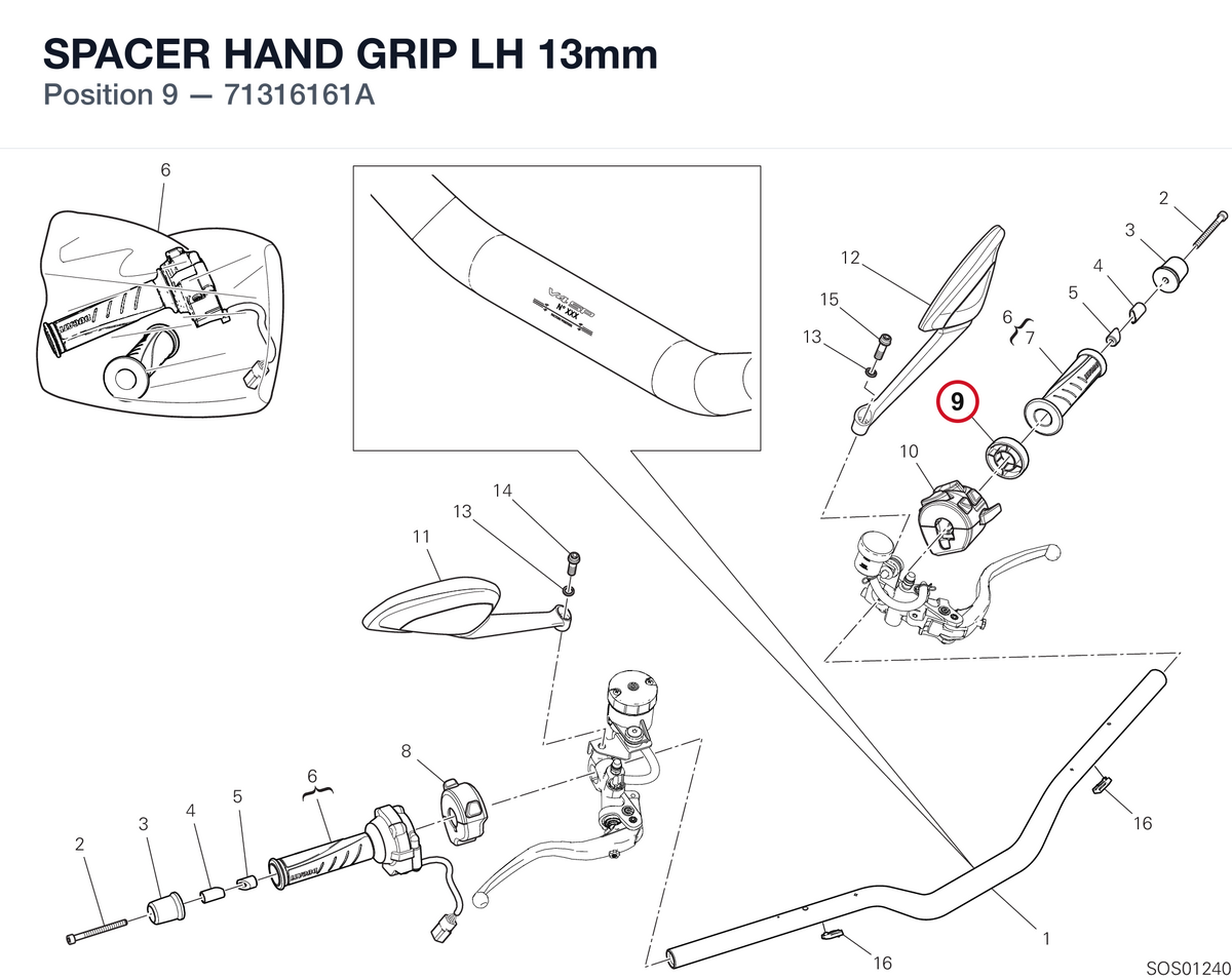 SPACER HAND GRIP LH 13mm 71316161A diagram position