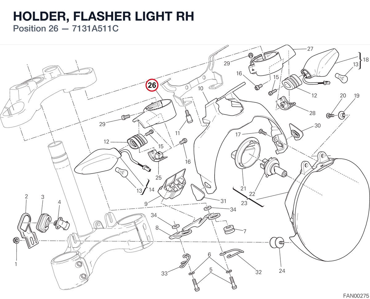 HOLDER, FLASHER LIGHT RH 7131A511C diagram position
