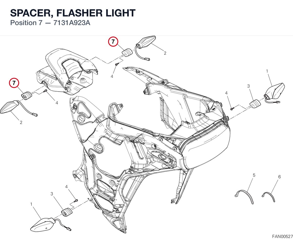 SPACER, FLASHER LIGHT 7131A923A diagram position