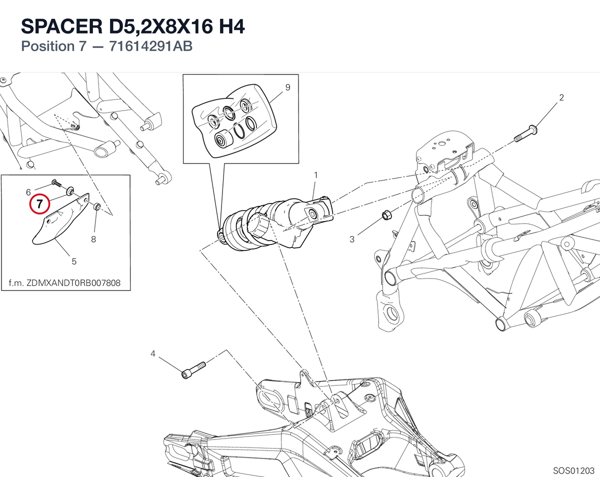 SPACER D5,2X8X16 H4 71614291AB diagram position
