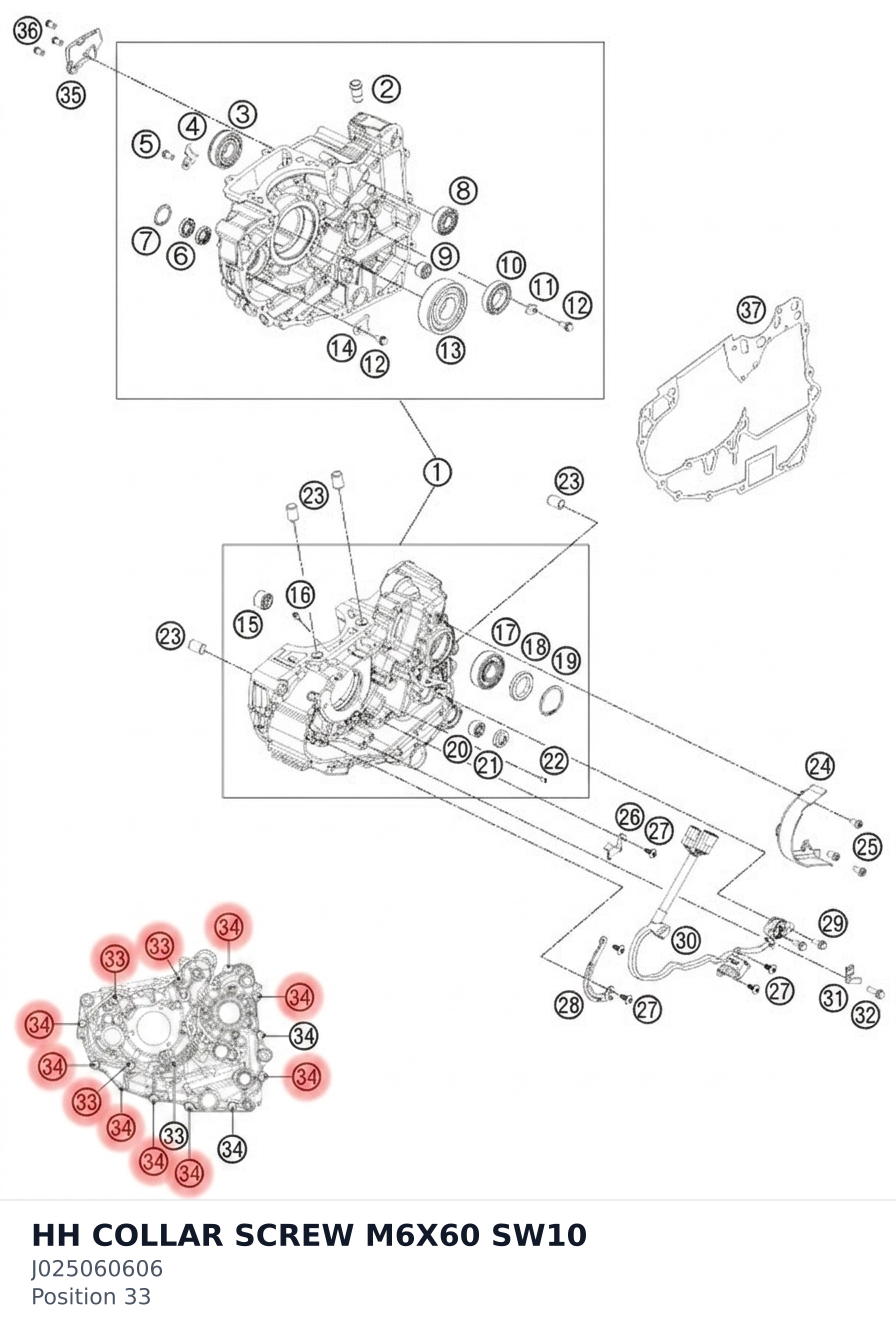 Diagram preview: HH COLLAR SCREW M6X60 SW10 (J025060606)