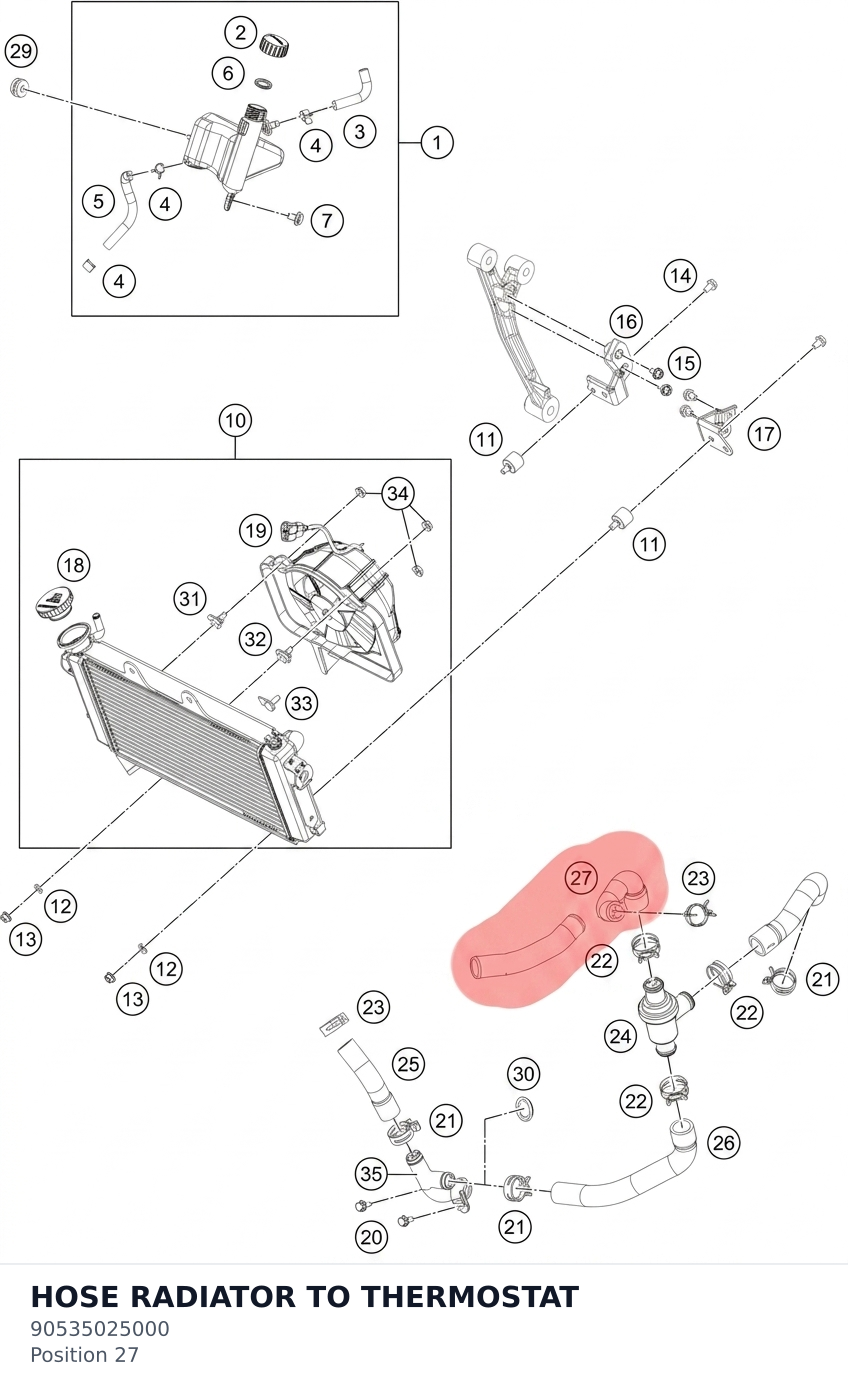 Diagram preview: HOSE RADIATOR TO THERMOSTAT (90535025000)