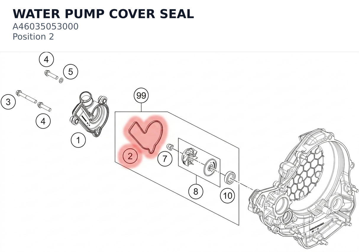 Diagram preview: WATER PUMP COVER SEAL (A46035053000)