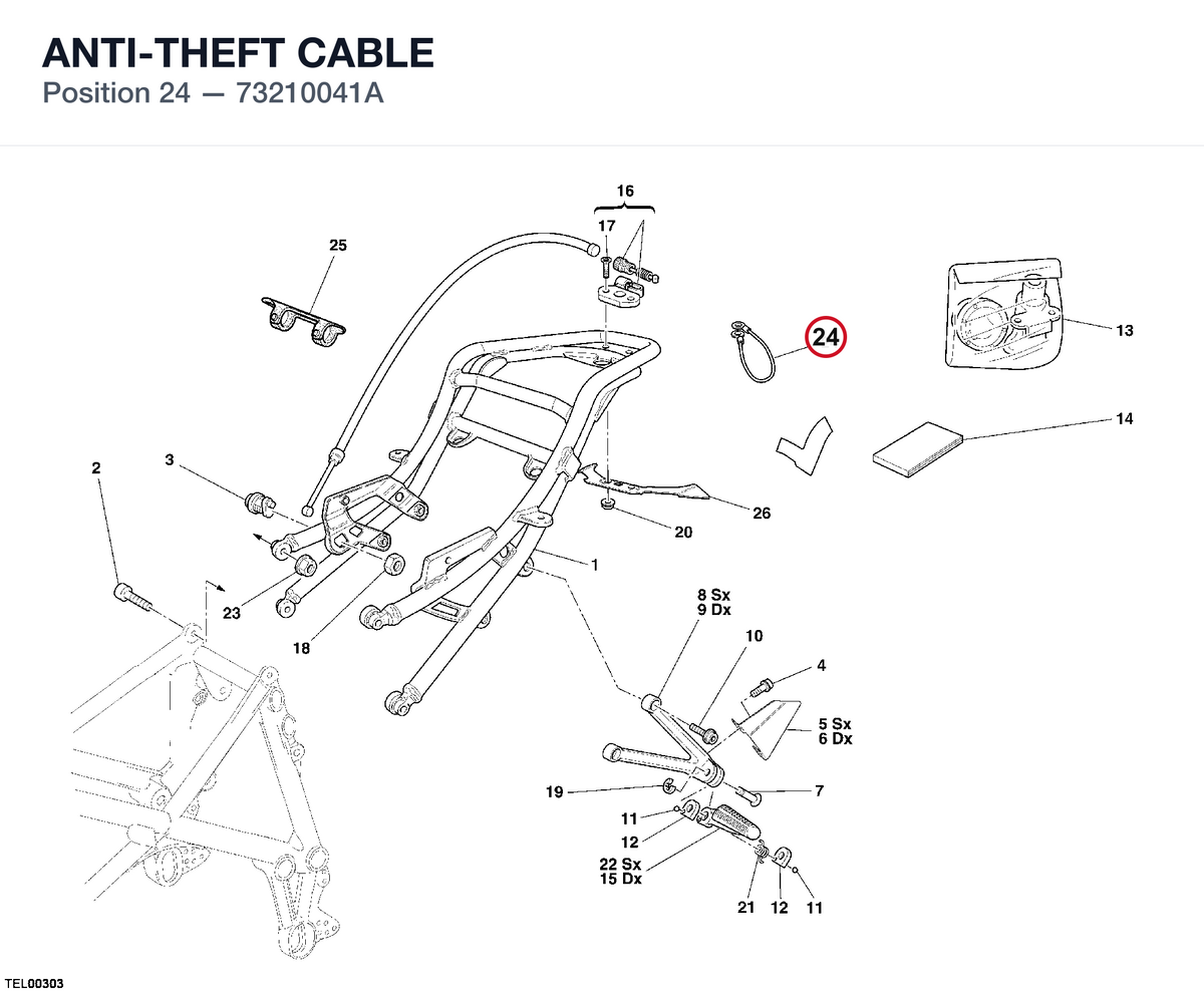 ANTI-THEFT CABLE 73210041A diagram position