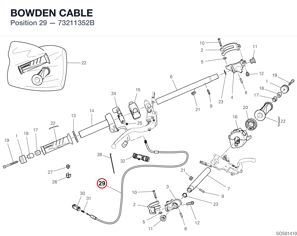 BOWDEN CABLE 73211352B diagram position