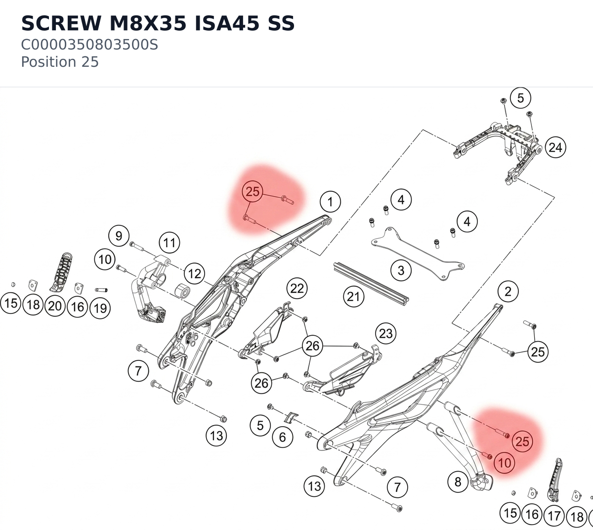 Diagram preview: SCREW M8X35 ISA45 SS (C0000350803500S)
