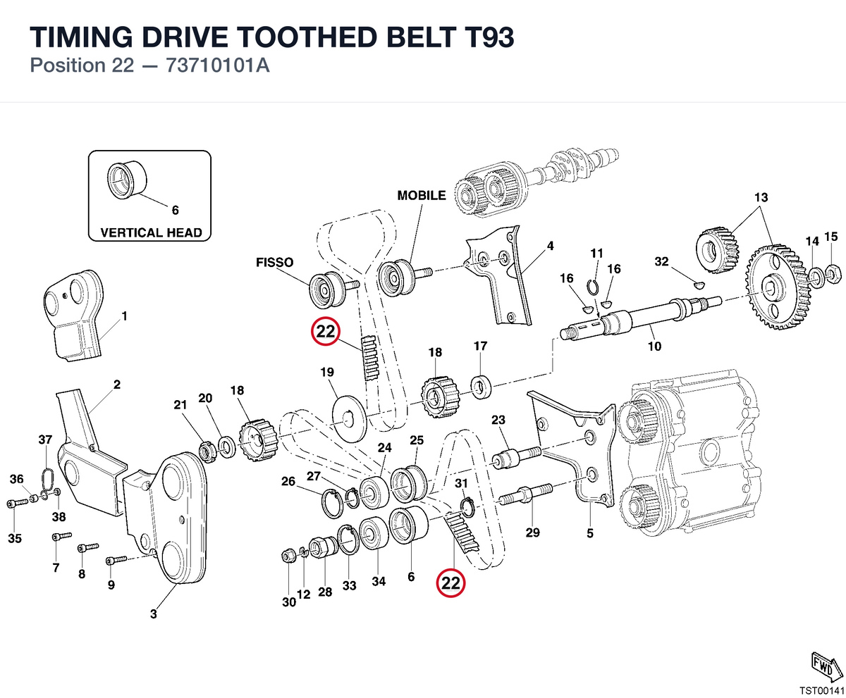 TIMING DRIVE TOOTHED BELT T93 73710101A diagram position