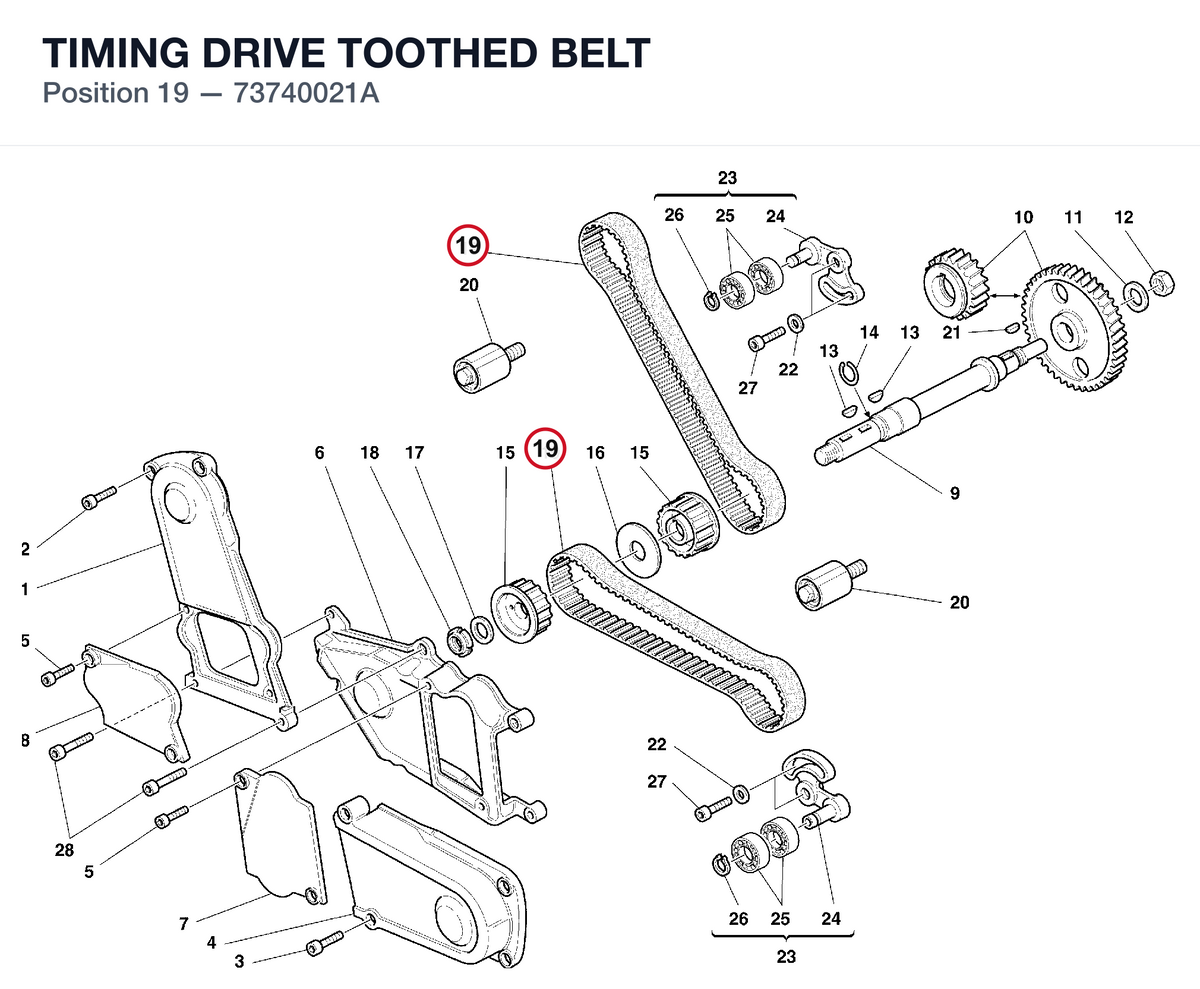 TIMING DRIVE TOOTHED BELT 73740021A diagram position