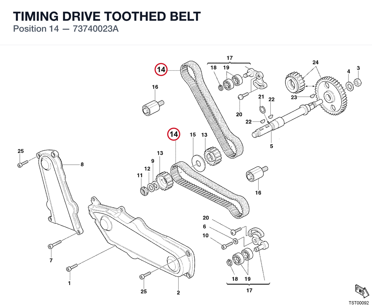 TIMING DRIVE TOOTHED BELT 73740023A diagram position
