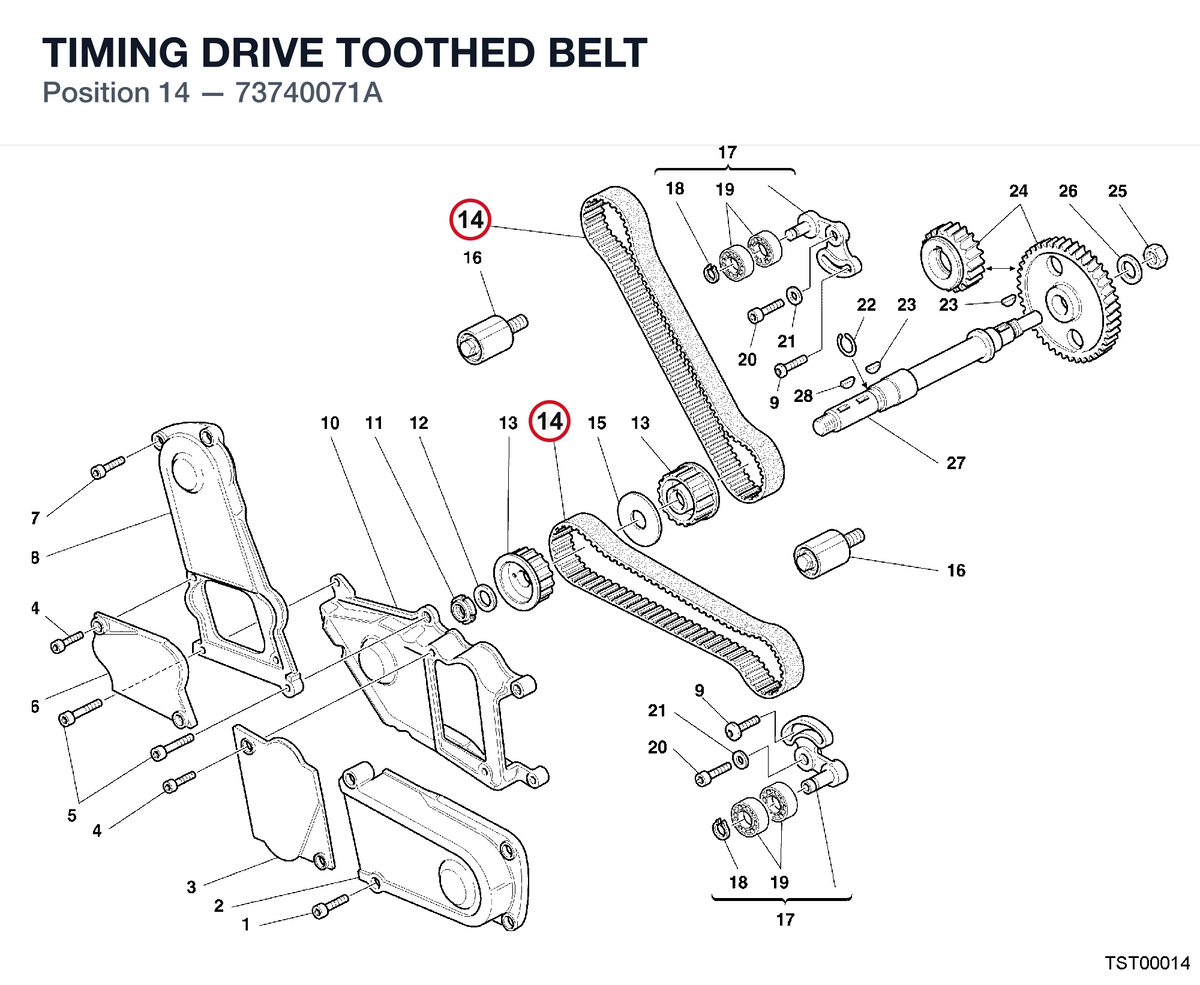 TIMING DRIVE TOOTHED BELT 73740071A diagram position
