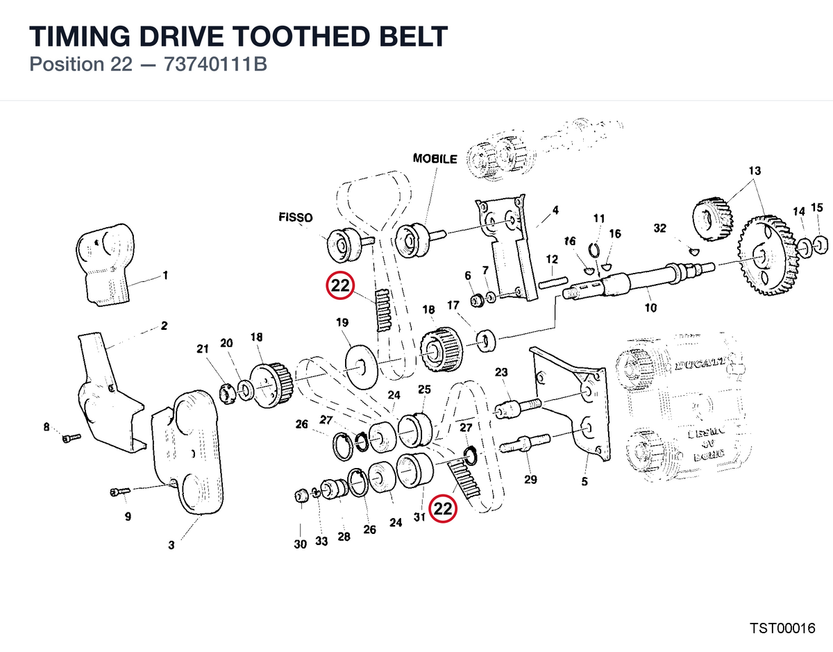 TIMING DRIVE TOOTHED BELT 73740111B diagram position