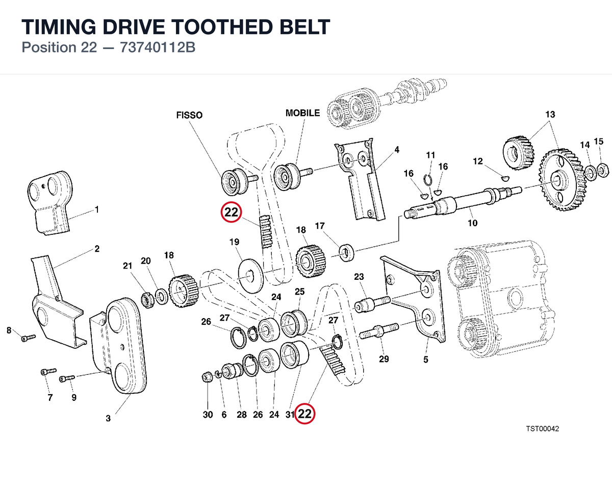 TIMING DRIVE TOOTHED BELT 73740112B diagram position
