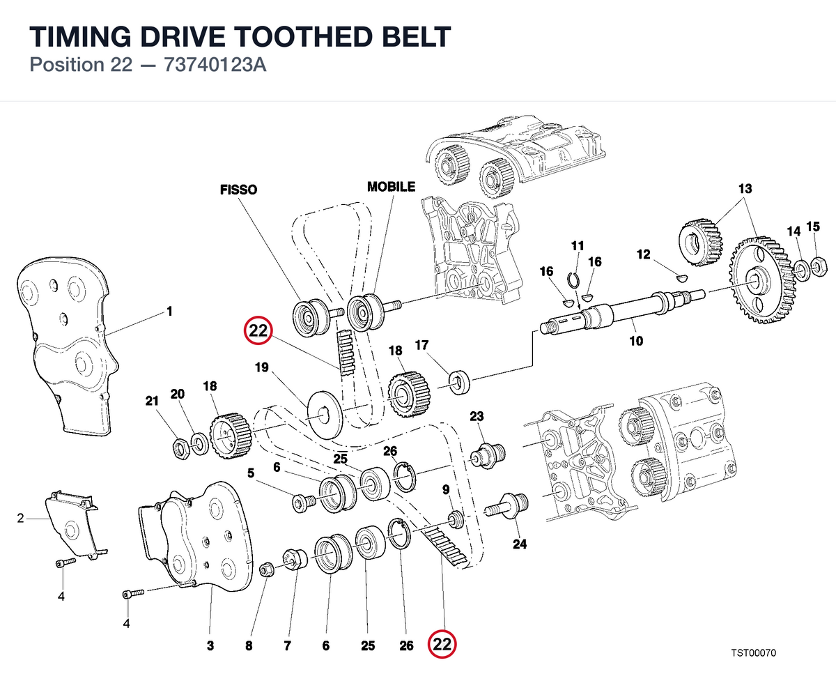 TIMING DRIVE TOOTHED BELT 73740123A diagram position