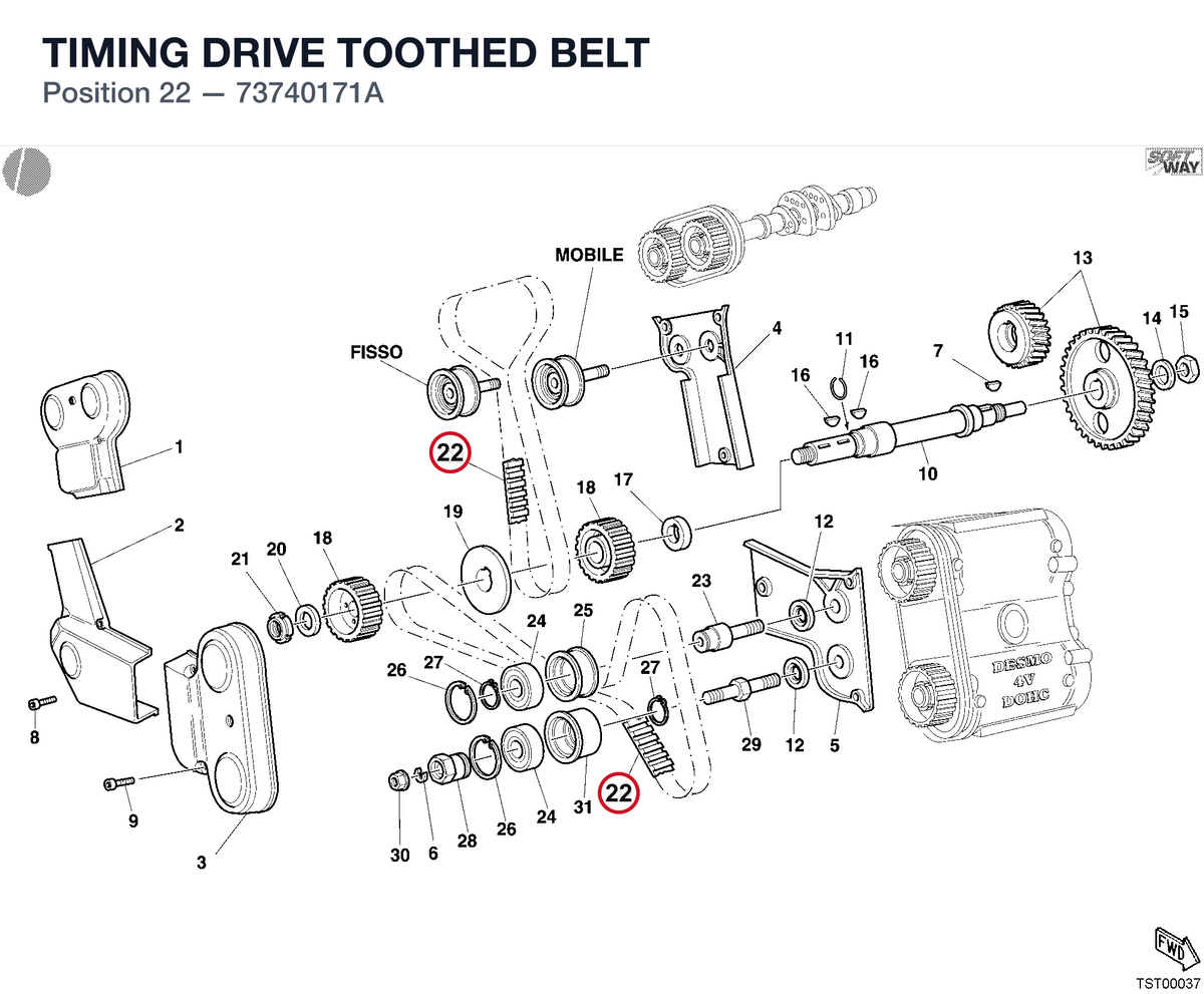TIMING DRIVE TOOTHED BELT 73740171A diagram position