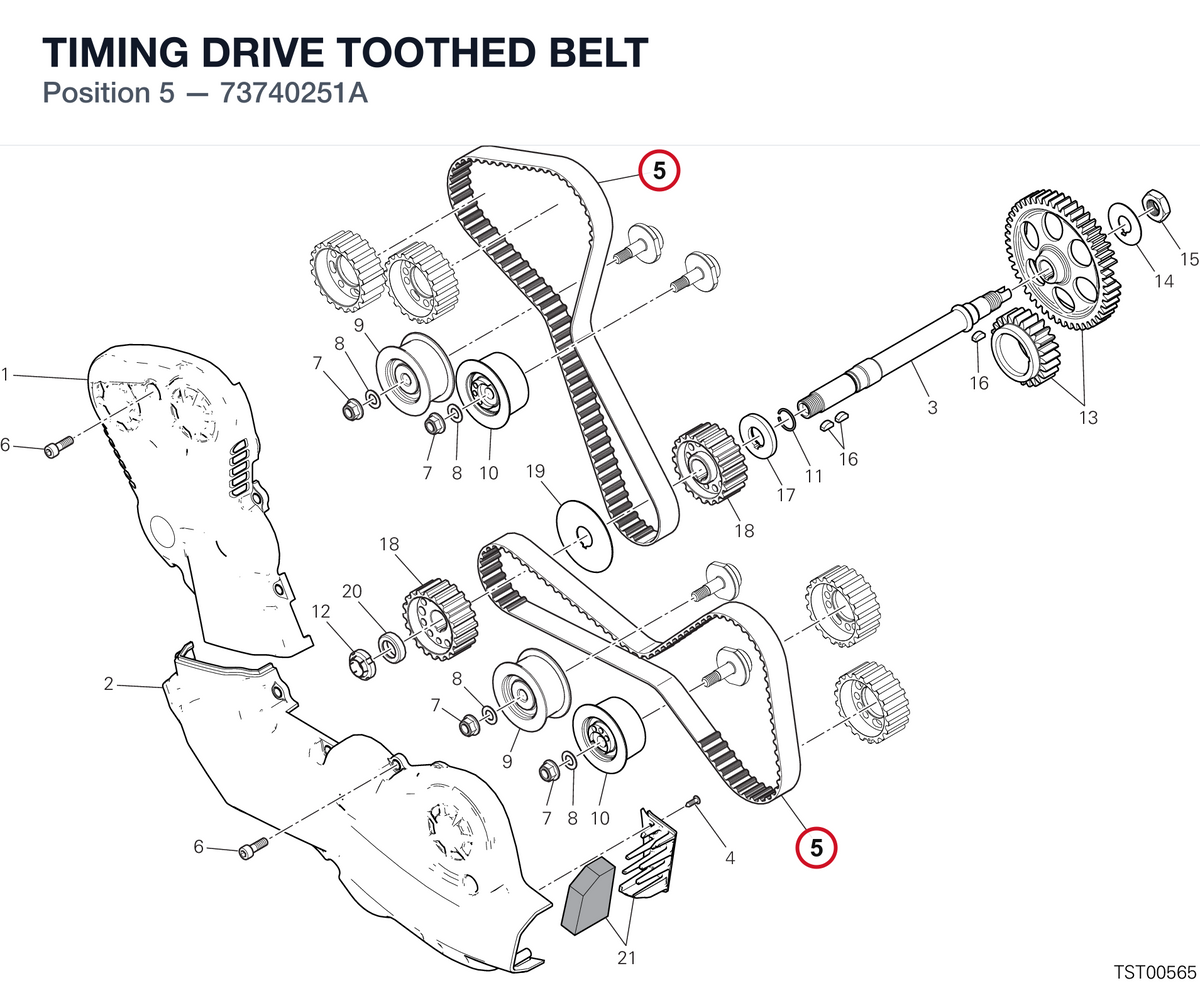 TIMING DRIVE TOOTHED BELT 73740251A diagram position
