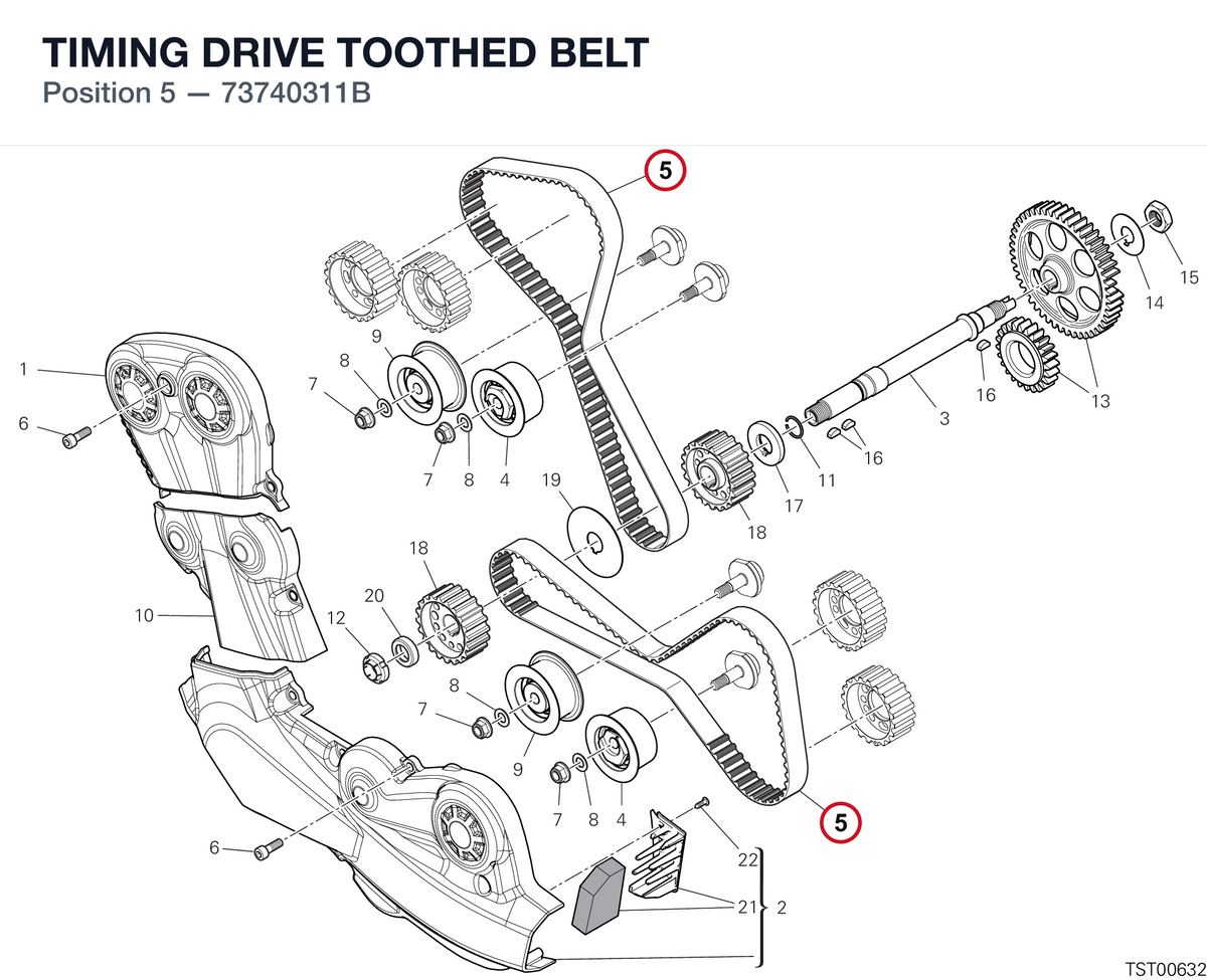 TIMING DRIVE TOOTHED BELT 73740311B diagram position