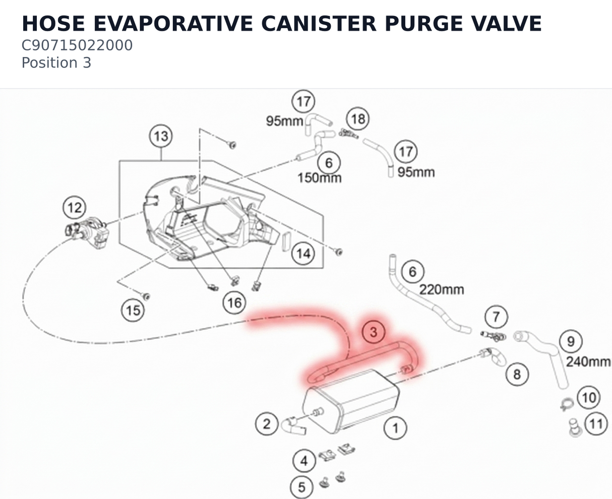 Diagram preview: HOSE EVAPORATIVE CANISTER PURGE VALVE (C90715022000)