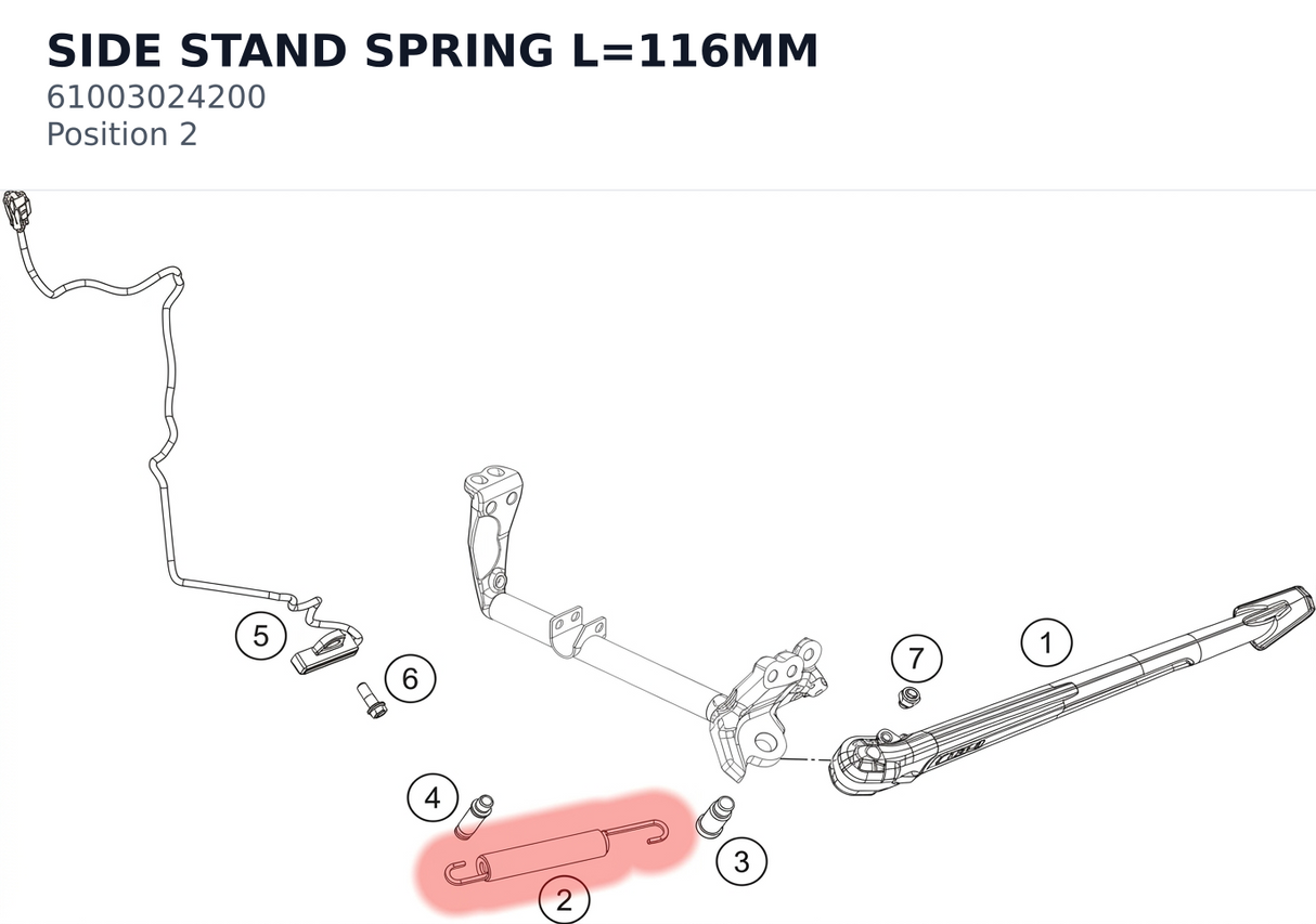 Diagram preview: SIDE STAND SPRING L=116MM (61003024200)