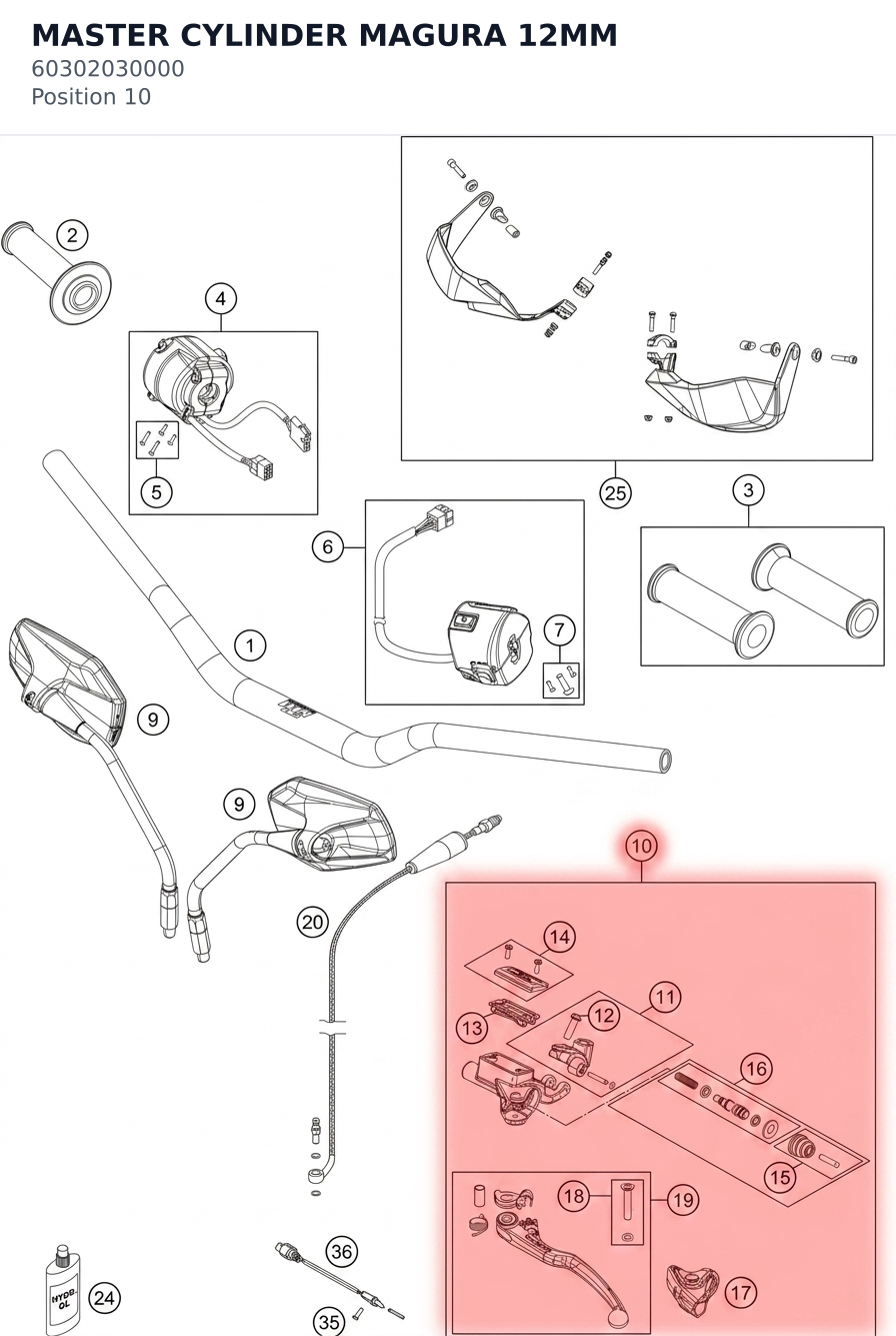 Diagram preview: MASTER CYLINDER MAGURA 12MM (60302030000)