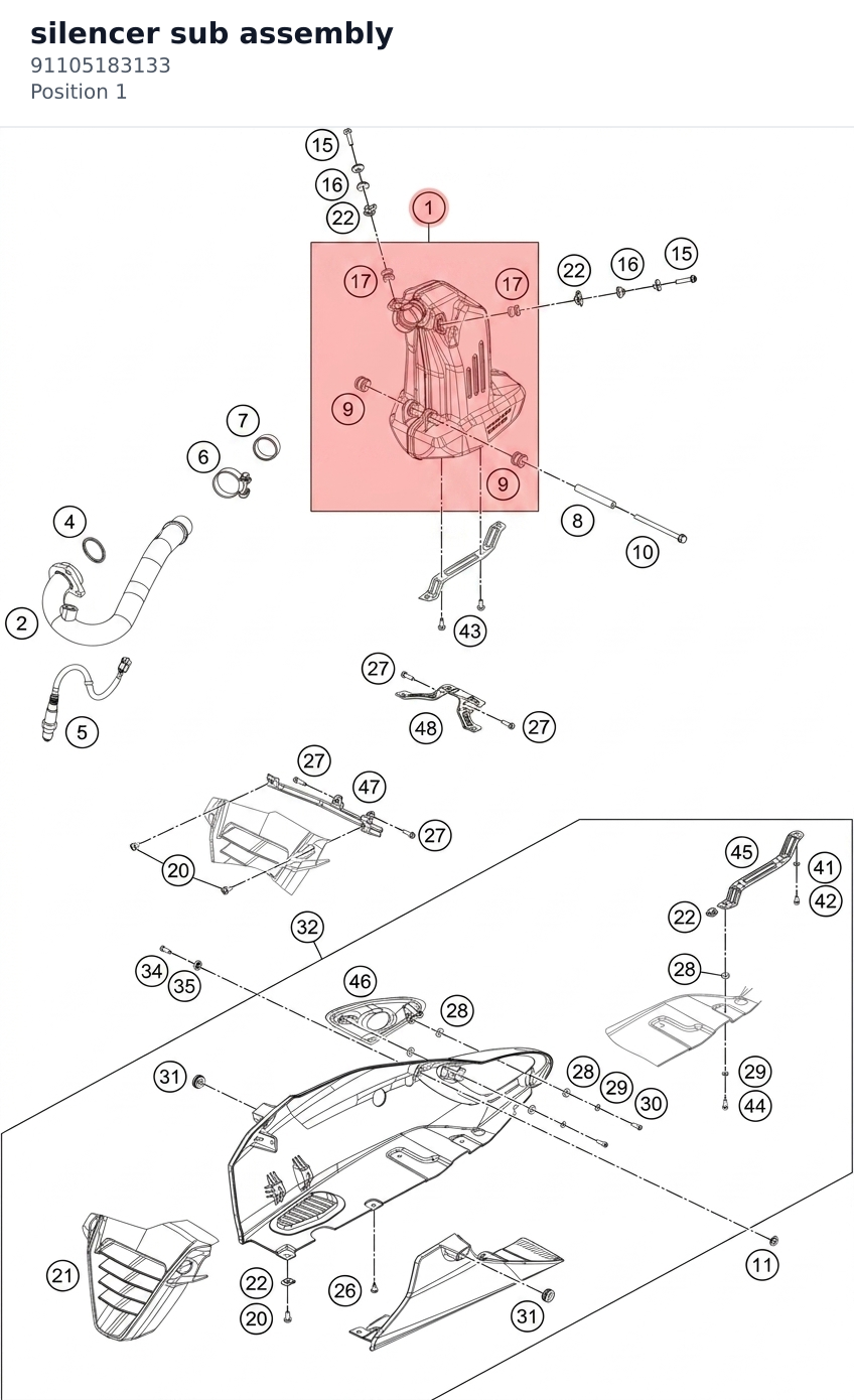 Diagram preview: silencer sub assembly (91105183133)